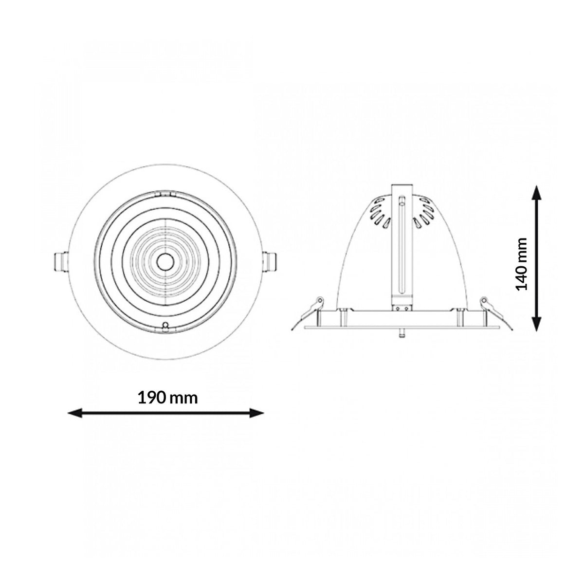 Faro LED da Incasso 35W Orientabile Tricolor CCT Foro Ø170mm Nero CRI90