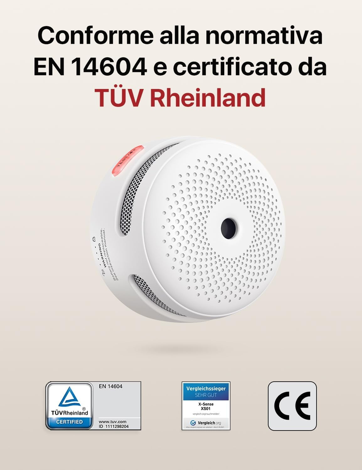 X-Sense Mini Rilevatore di Fumo con 10 Anni di Autonomia EN 14604 3PZ