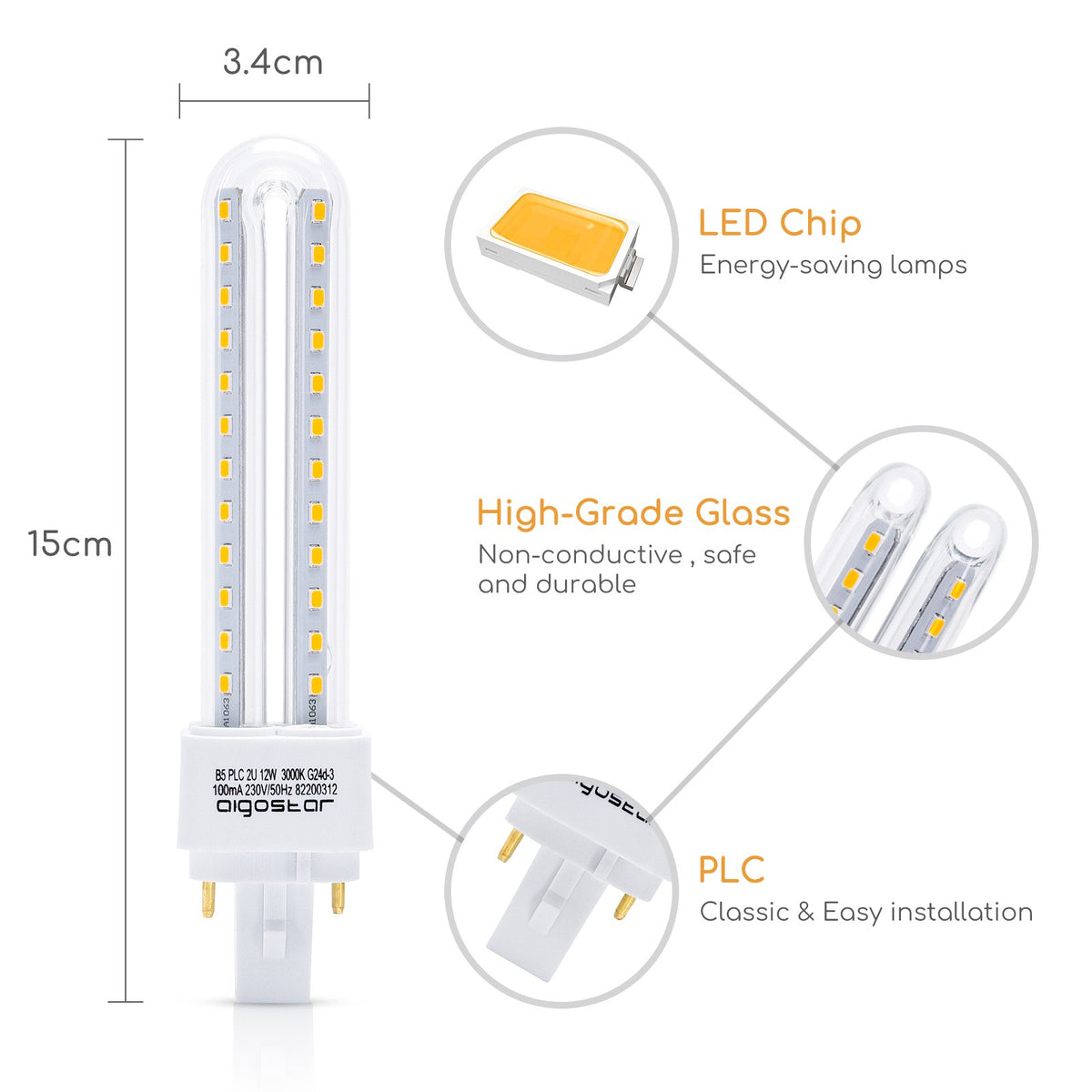 Lampadina Led G24d-3 PLC 12W Bianco caldo 3000K