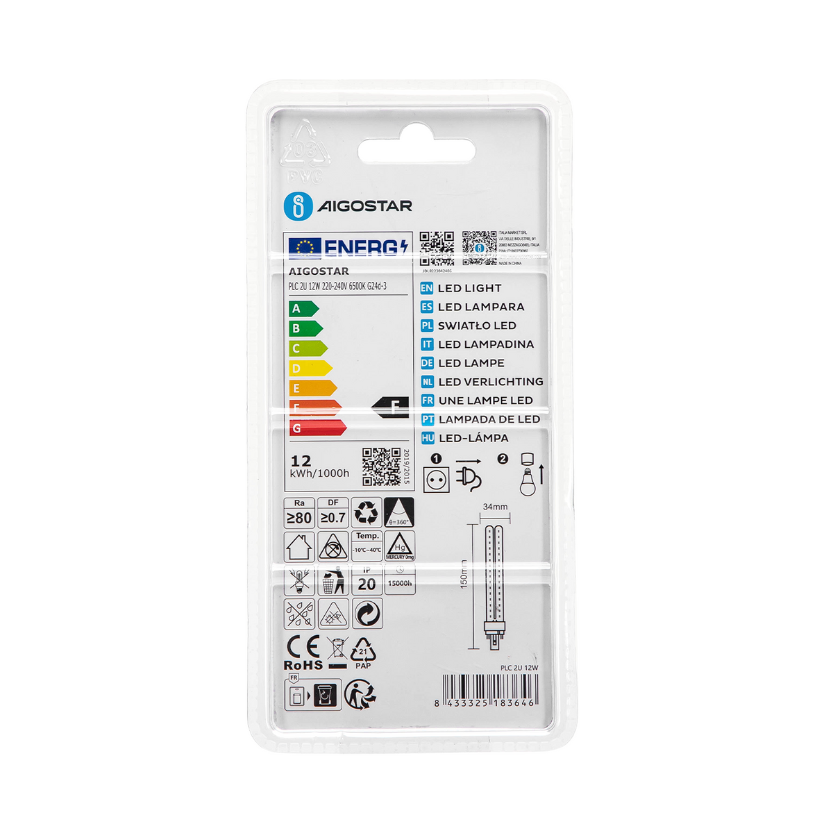 Lampadina Led G24d-3 PLC 12W Bianco Freddo 65000K
