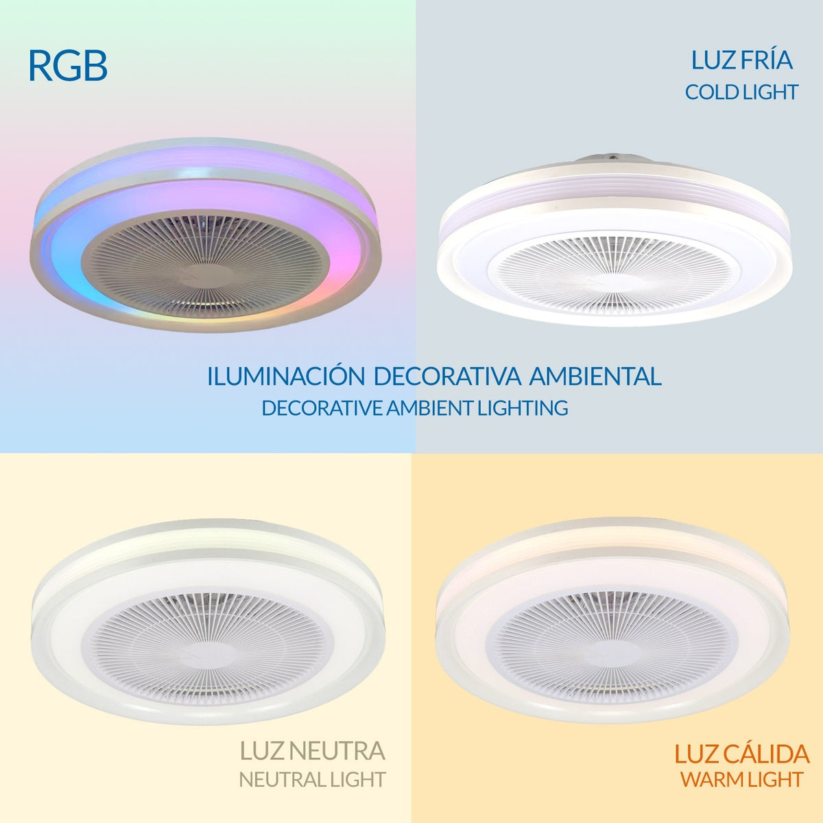 Ventilatore Da Soffitto LED Ultra Silenzioso 55W CCT + RGB Bianco