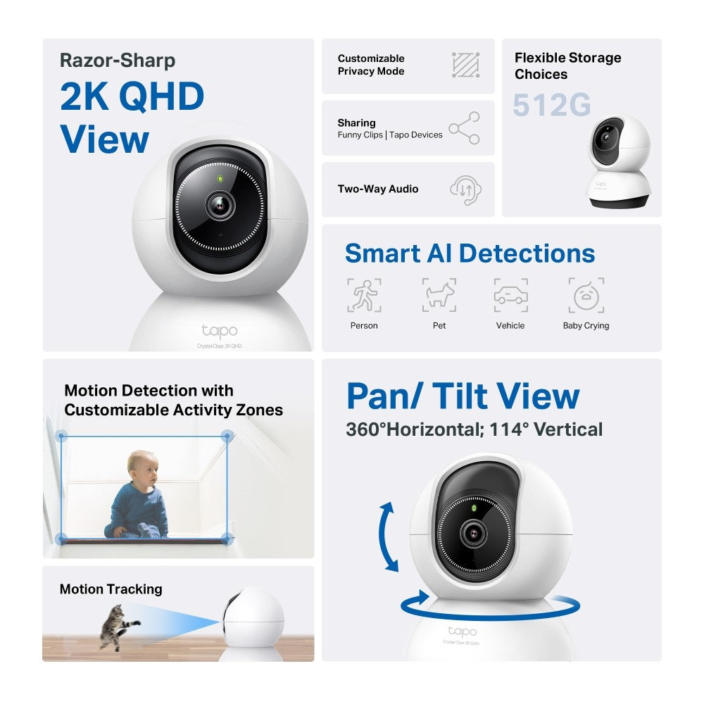 TC72 Telecamera Sorveglianza 2K Smart AI Wi-Fi Pan/Tilt Indoor