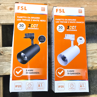 FSL Proiettore a Binario Trifase BIANCO CCT 3white 3000-4000-6500k 30W 3500lm 36°