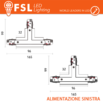 FSL Connettore Forma T Sinistra per Binario Trifase Colore Bianco