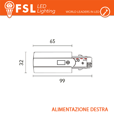 FSL Testata di Alimentazione Destra Per Binario Trifase Colore Bianco