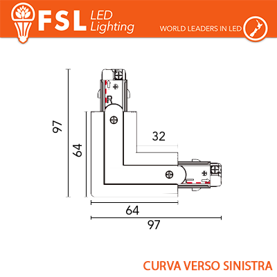 FSL Connettore Forma L Sinistra per Binario Trifase Colore Bianco