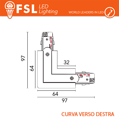 FSL Connettore Forma L Destra per Binario Trifase Colore Bianco