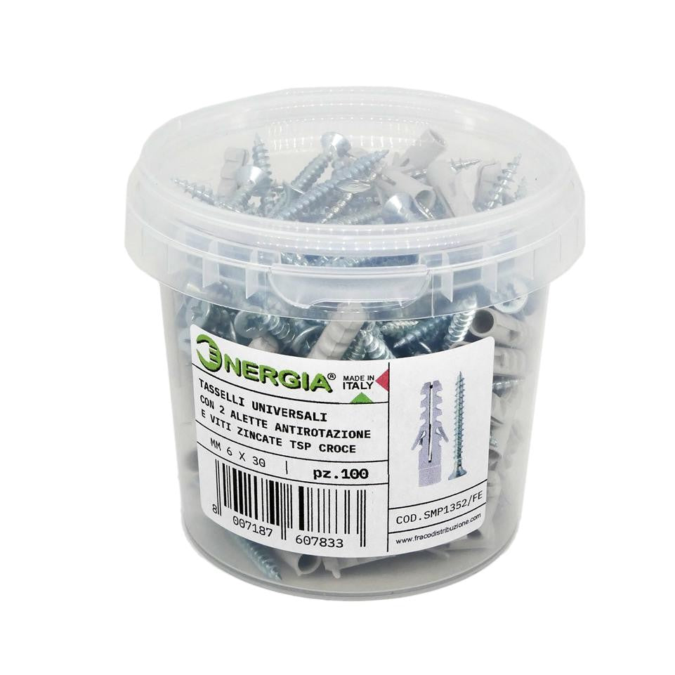Barattolo 100 Tasselli Nylon FE 6 mm + Viti