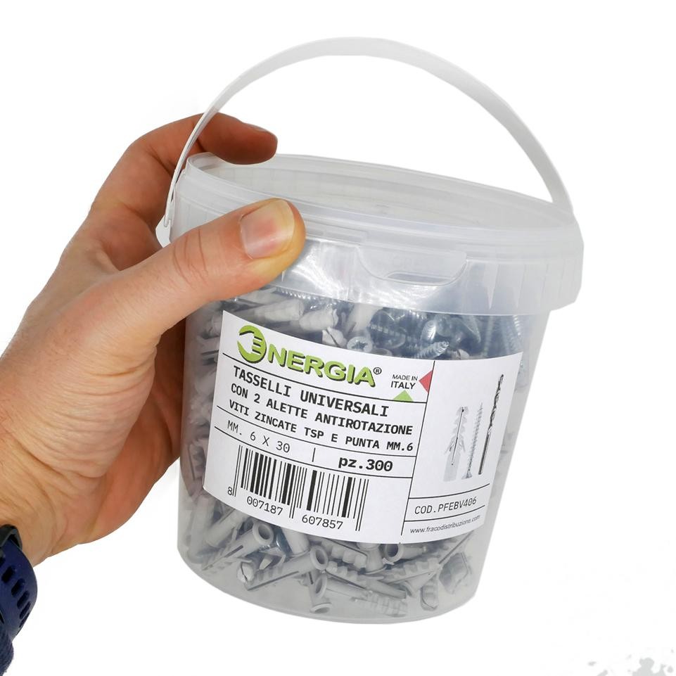 Barattolo 100 Tasselli Nylon FE 6 mm + Viti