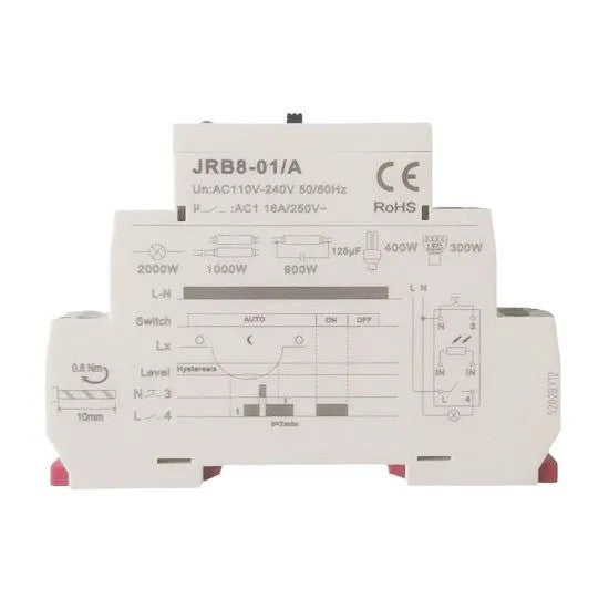 Ettroit Interruttore Crepuscolare DIN con Sensore Fotoelettrico 16A 220V