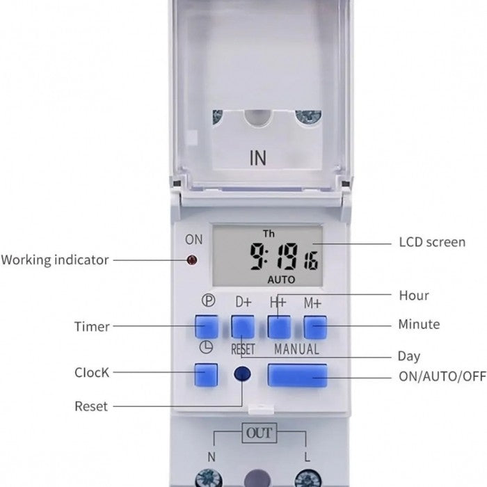Ettroit Timer Digitale Programmabile Guida DIN 220V 16A con Display Fino a 8 Programmi
