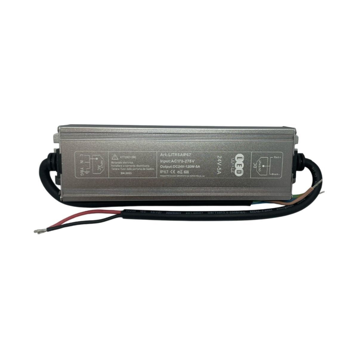 Trasformatore Alimentatore Slim 24V 5A 120W IP67 Alluminio