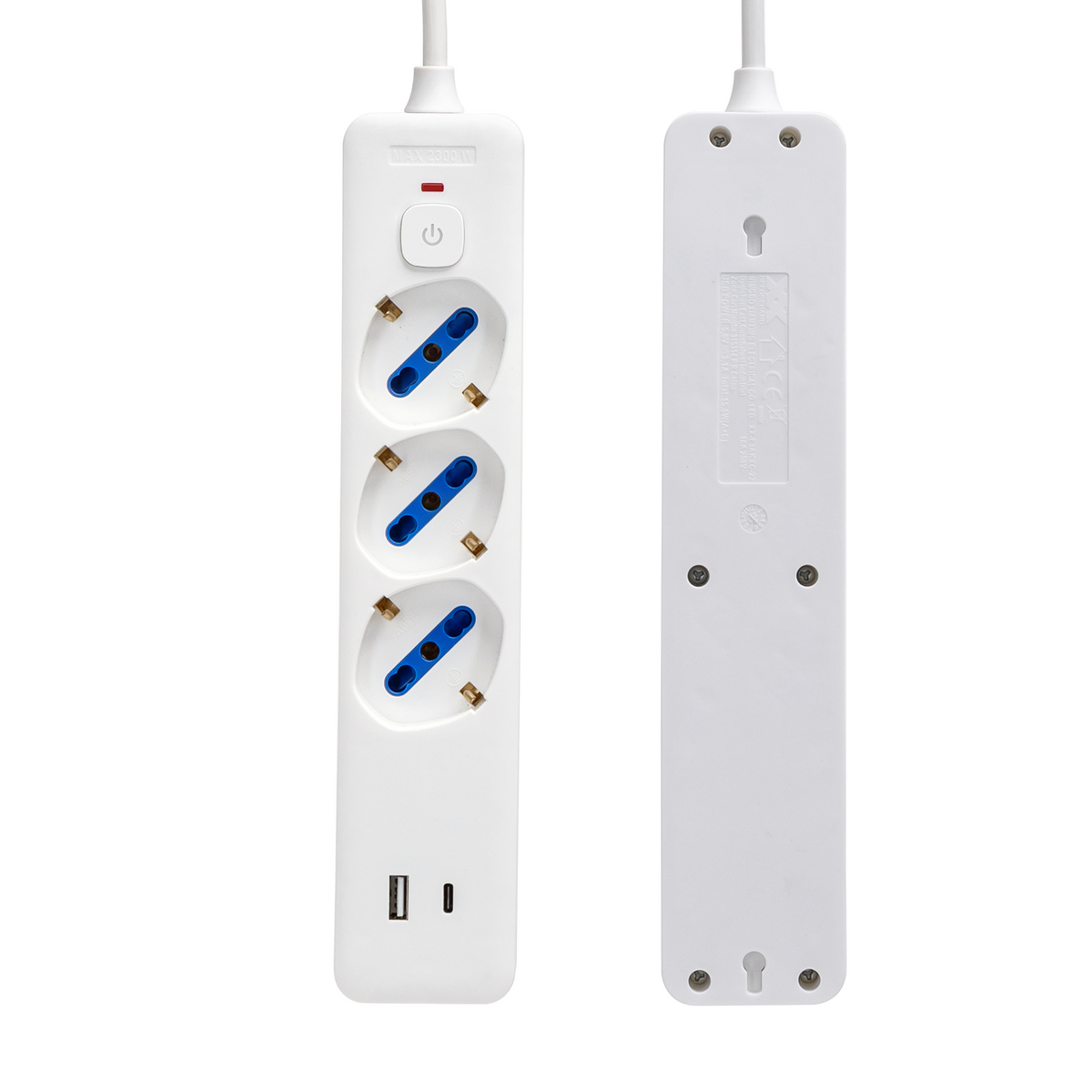 Ciabatta Multipresa 3 Posti Schuko e Bipasso + USB e Tipo C Cavo Da 1,5 mt