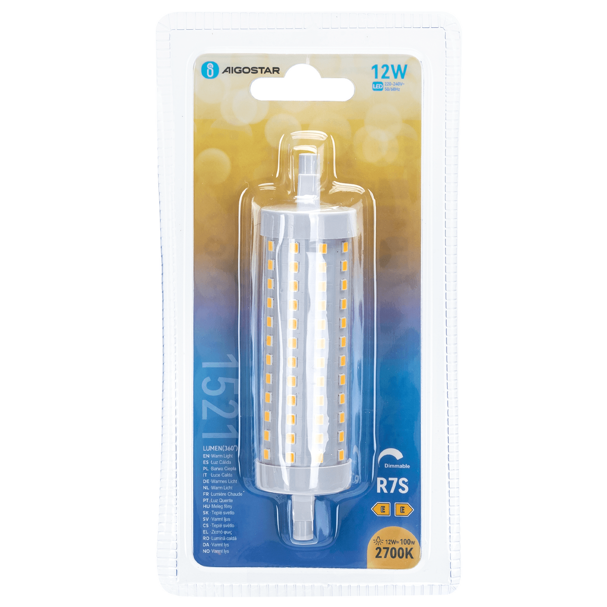 Lampadina Led R7S Lineare DIMMERABILE 118mm 12W SMD Bianco caldo 3000K