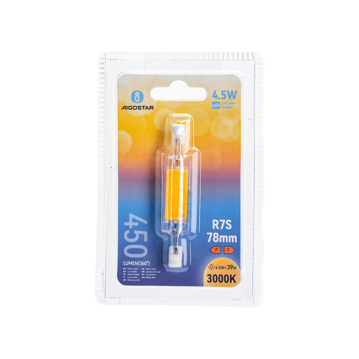 Lampadina Led R7S Lineare 78mm 4,5W COB Bianco caldo 3000K