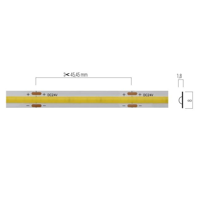Striscia Led COB XSOLIS Arelux 12W/MT 24V IP20 8mm 4000K 5MT CRI 90