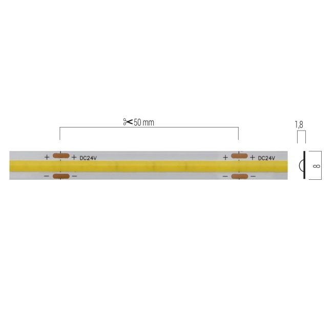 Striscia Led COB XSOLIS Arelux 8W/MT 24V IP20 8mm 4000K 5MT CRI 90