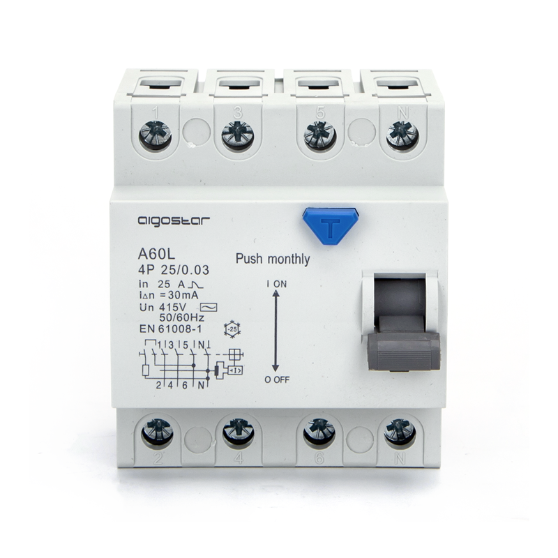 AIGOSTAR INTERRUTTORE DIFFERENZIALE SALVAVITA AC 4P 25A 30mA 415V PROTEZIONE DA DISPERSIONE VERSO TERRA