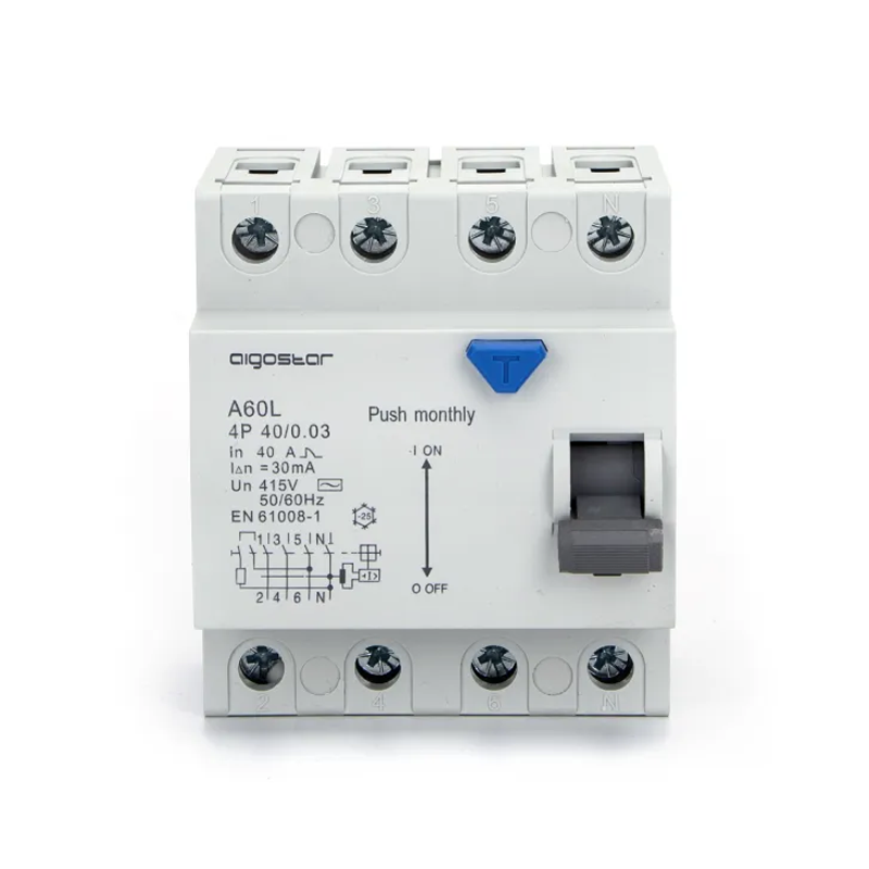 AIGOSTAR INTERRUTTORE DIFFERENZIALE SALVAVITA AC 4P 40A 30mA 415V PROTEZIONE DA DISPERSIONE VERSO TERRA