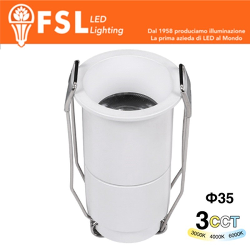 Punto Luce LED Minispotlight da Incasso 3W Selettore CCT 35*62mm IP20