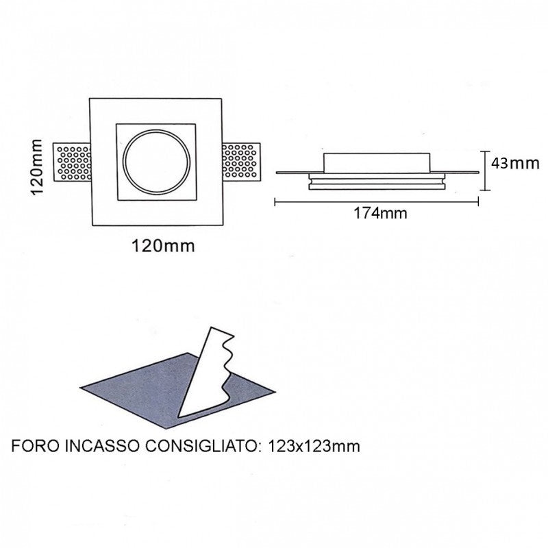 Portafaretto in Gesso Ceramico Stondato Conico da Incasso per GU10/MR16
