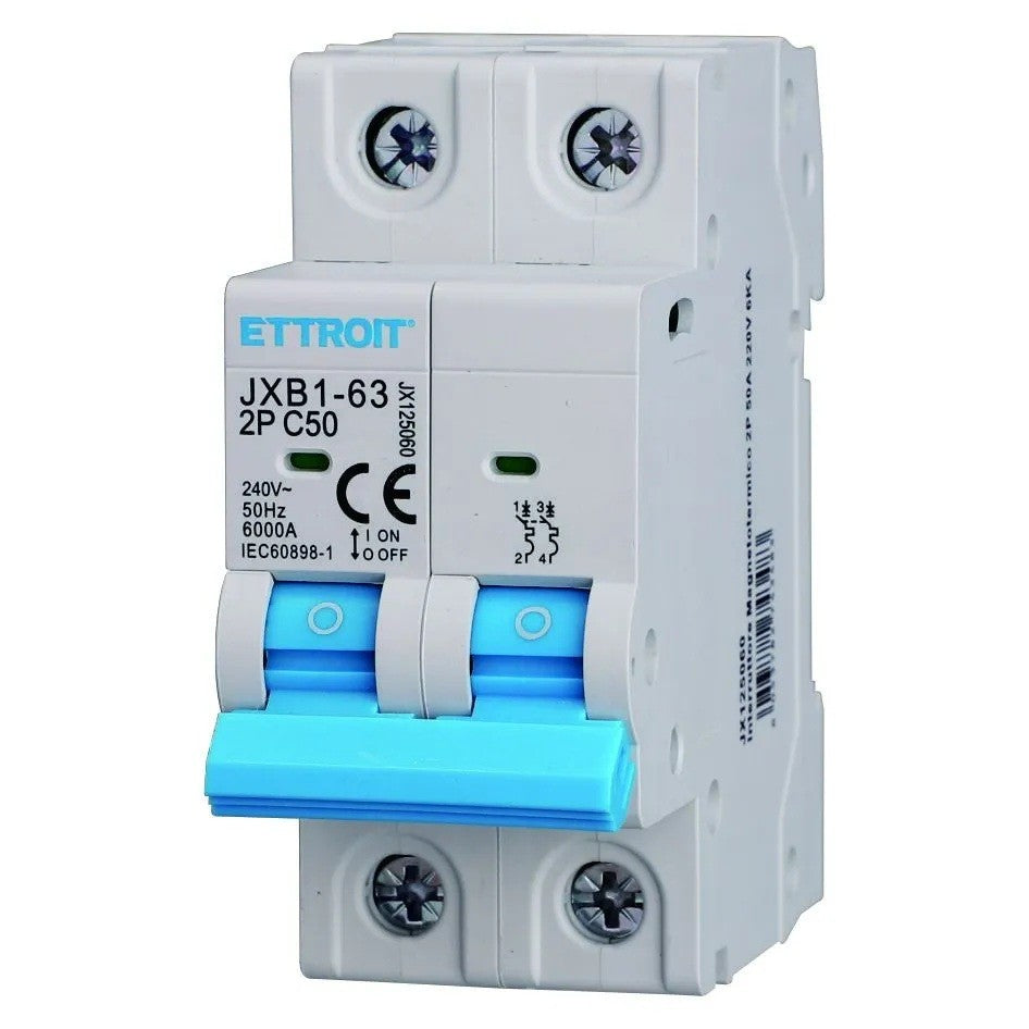 Ettroit Interruttore Magnetotermico 2P 50A 220V 6KA JX125060