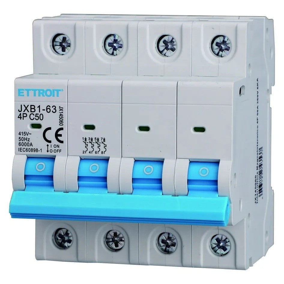 Ettroit Interruttore Magnetotermico 4P 50A 380V 6KA JX145060