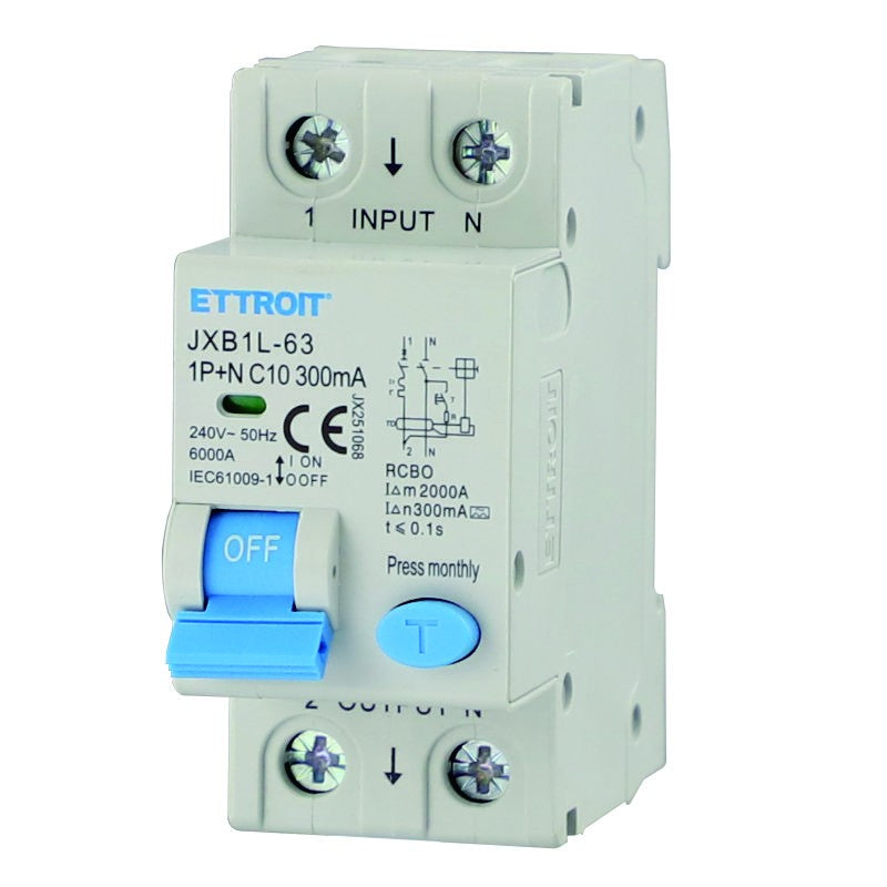 Ettroit Magnetotermico Differenziale 1P+N 10A 300mA 220V-6KA CLASSE A JX251068
