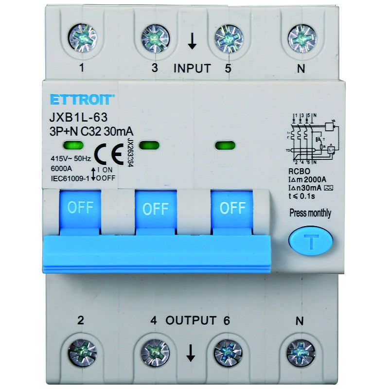 Ettroit Magnetotermico Differenziale 3P+N 32A 30mA 380V-6KA CLASSE A JX263264