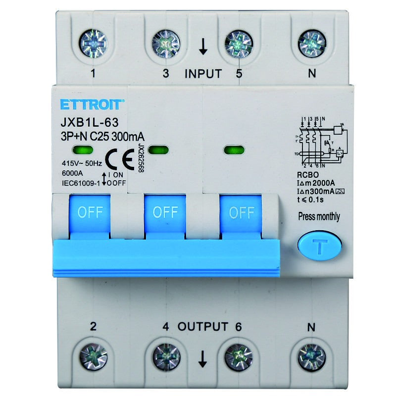 Ettroit Magnetotermico Differenziale 3P+N 25A 300mA 380V-6KA CLASSE A JX262568