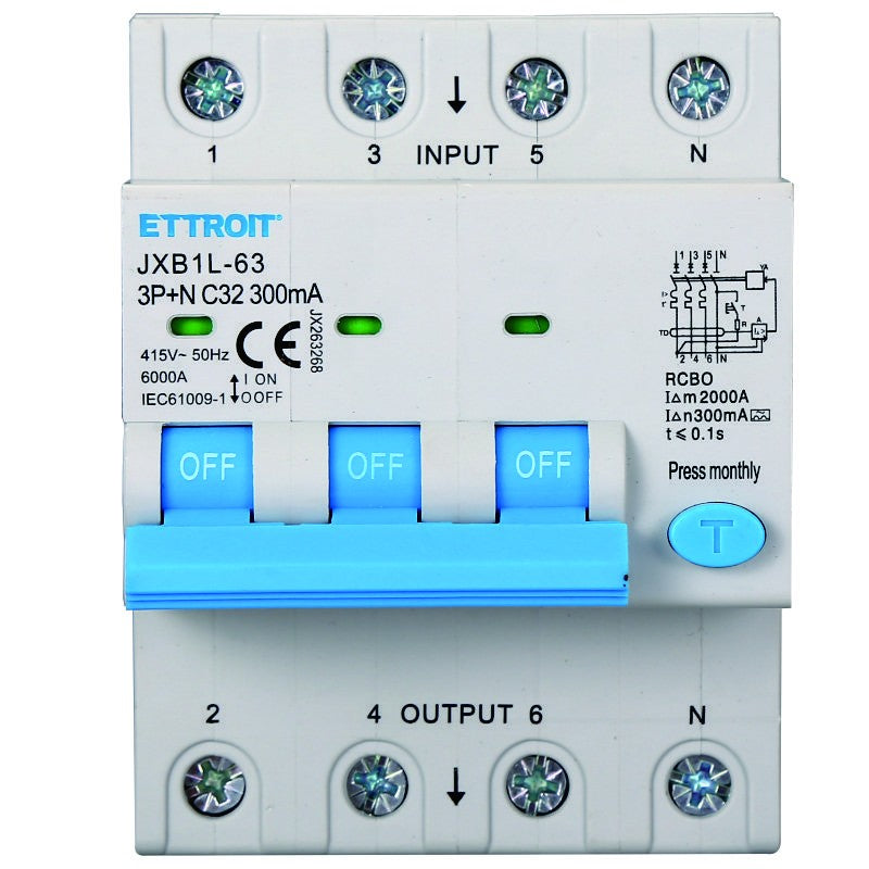 Ettroit Magnetotermico Differenziale 3P+N 32A 300mA 380V-6KA CLASSE A JX263268