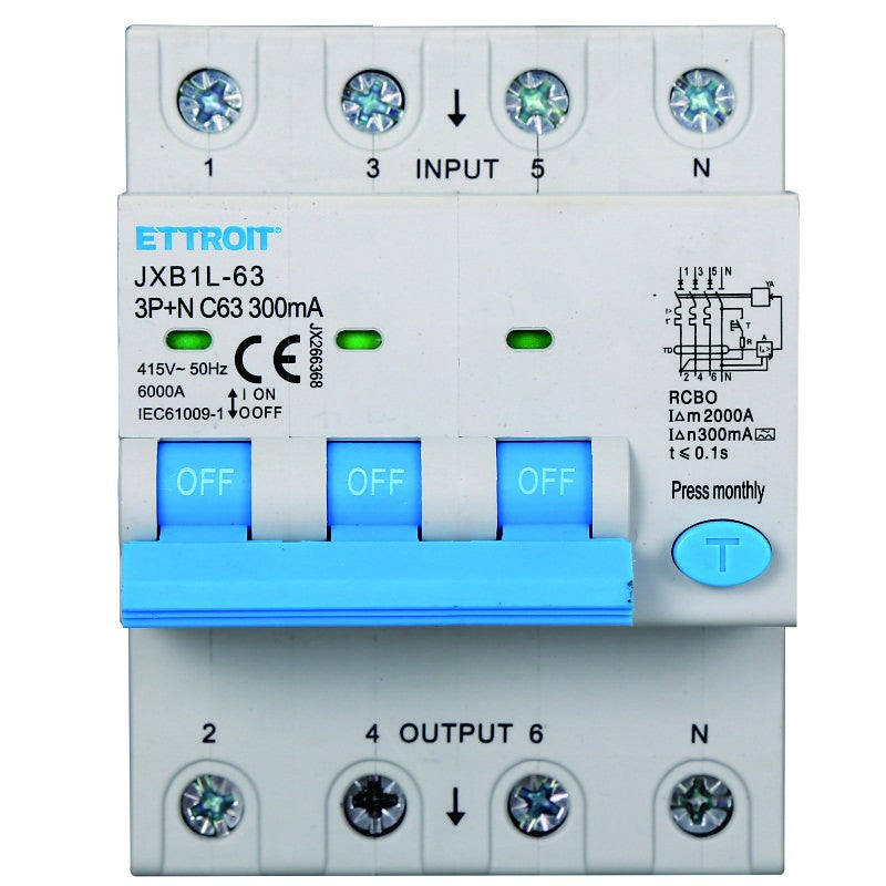 Ettroit Magnetotermico Differenziale 3P+N 63A 300mA 380V-6KA CLASSE A JX266368