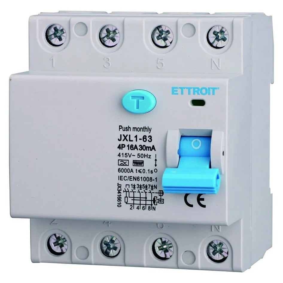 Ettroit Interruttore Differenziale Puro CURVA F 4P 16A 30mA 380V-6KA JX3416610
