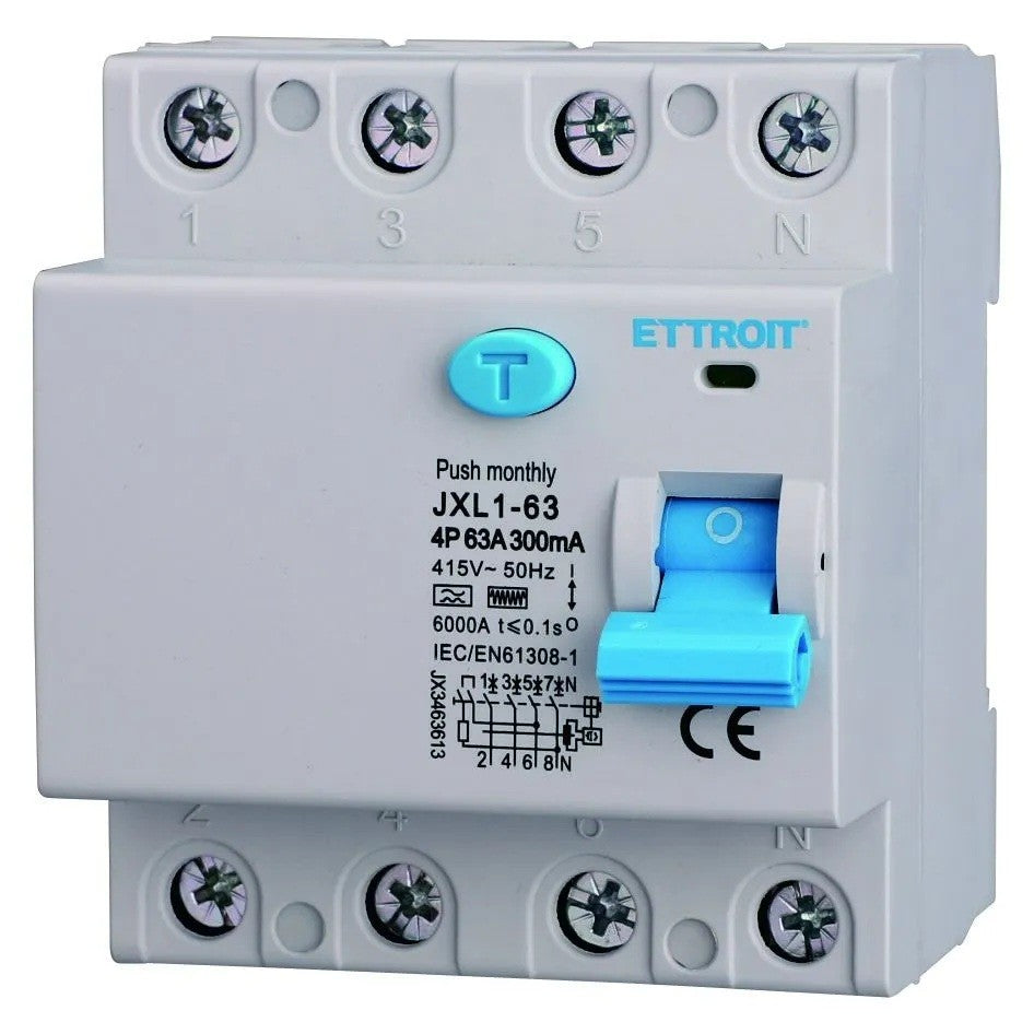 Ettroit Interruttore Differenziale Puro CURVA F 4P 63A 300mA 380V-6KA JX3463613