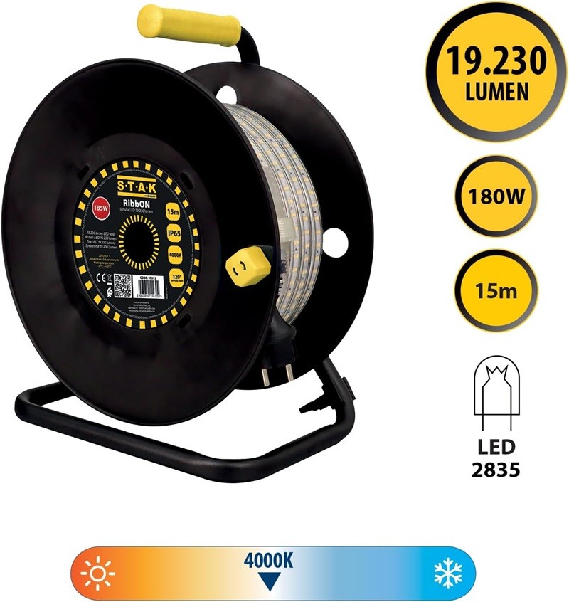 STAK RibbON Striscia LED Flex 15 Metri Luce Naturale 4000K  IP65 per Uso Professionale in Cantiere