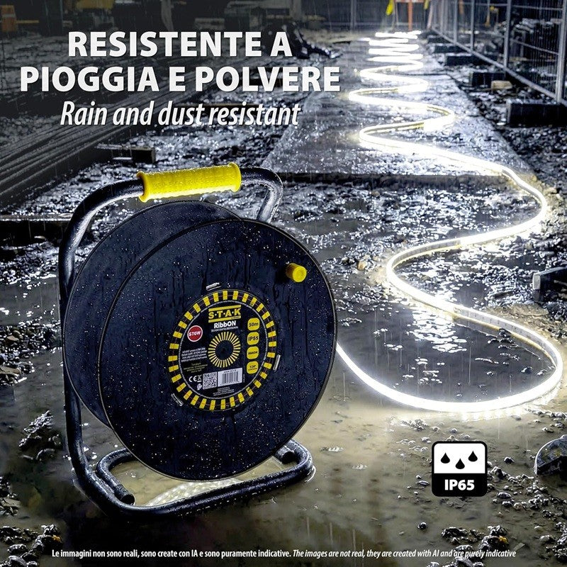 STAK RibbON Striscia LED Flex 25 Metri Luce Naturale 4000K  IP65 per Uso Professionale in Cantiere