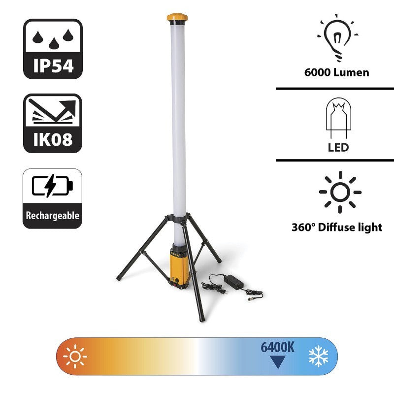 STAK Excalibur Luce LED Ricaricabile 54W 6500K 6000 Lumen 360° su Treppiede