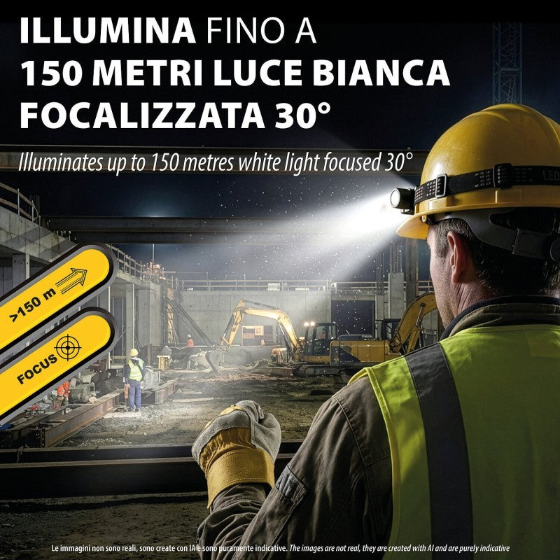 Torcia Lampada Frontale STELIOS Ricaricabile 15W 1500LM Con Luce UV 365nm e Calamita