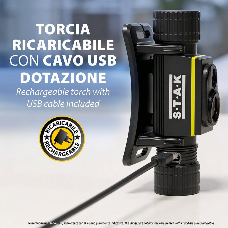 Torcia Lampada Frontale STELIOS Ricaricabile 15W 1500LM Con Luce UV 365nm e Calamita