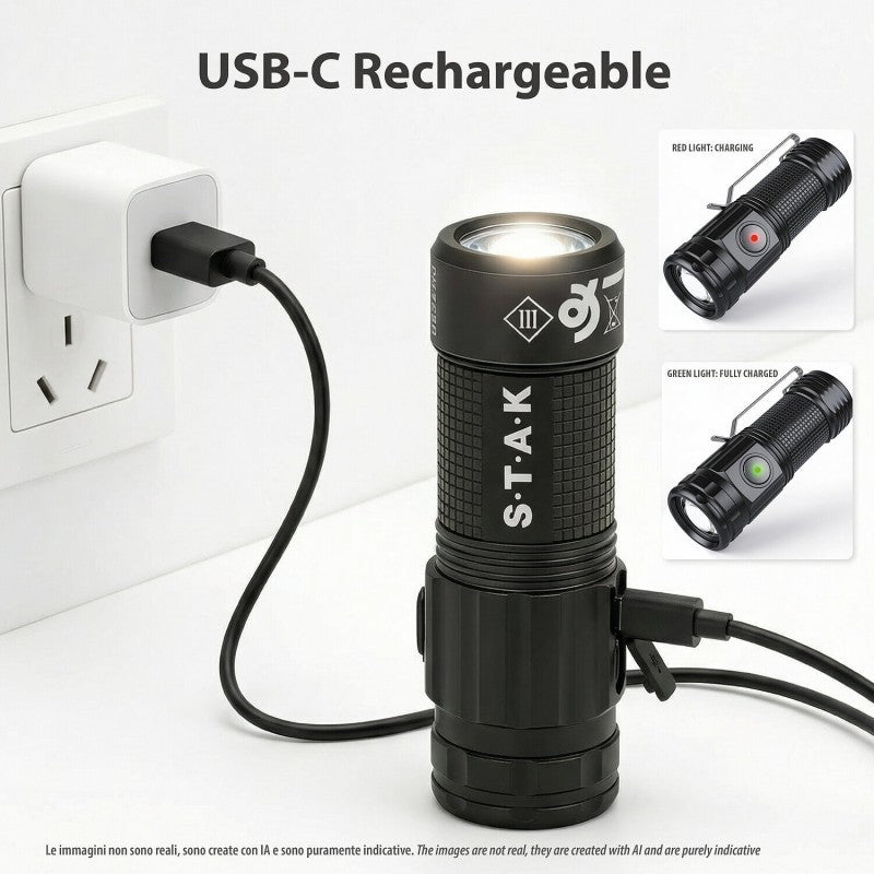 STAK Torcia LED MIGHTY MIKE 15W Ricaricabile 1500LM IPX4 Soli 8 cm