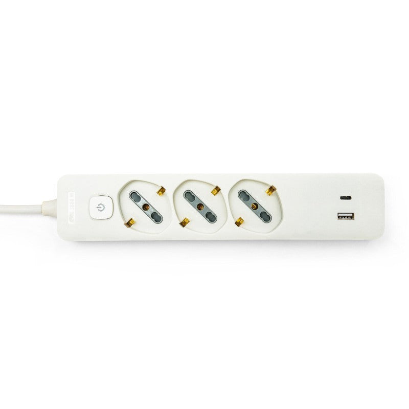 Ciabatta Multipresa 3 Posti Schuko e Bipasso + USB e Tipo C Cavo Da 1,5 mt