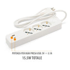 Ciabatta Multipresa 3 Posti Schuko e Bipasso + USB e Tipo C Cavo Da 1,5 mt