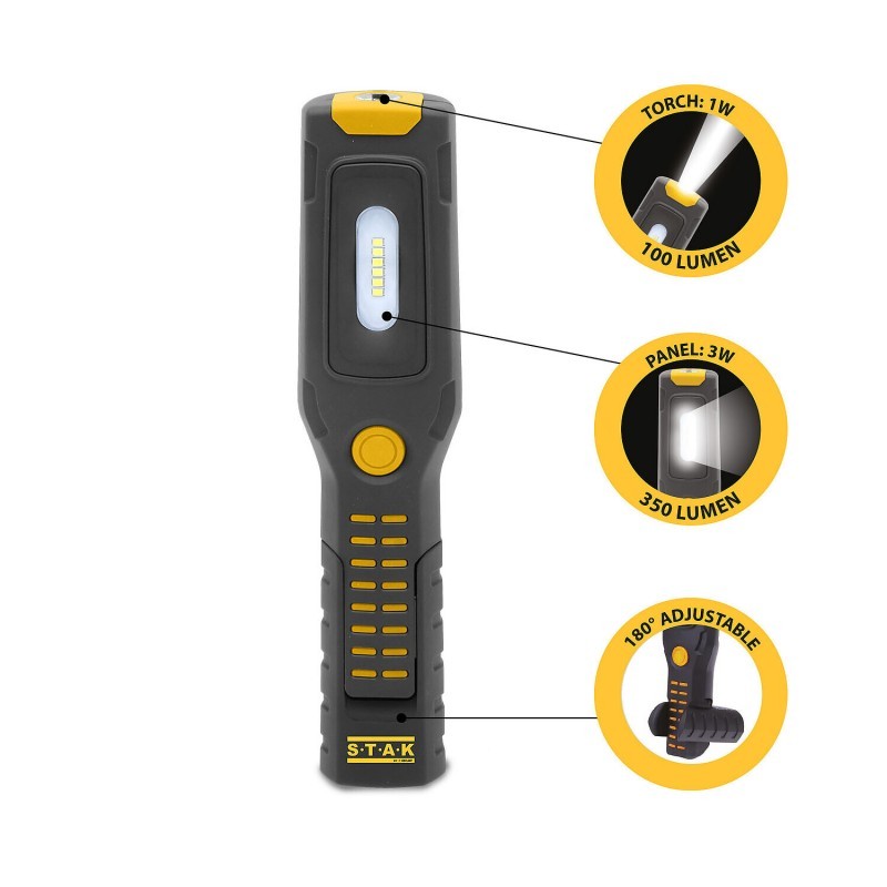 Lampada da Lavoro ALAMO: Worklight + torcia ricaricabile LED con ganci e calamita.