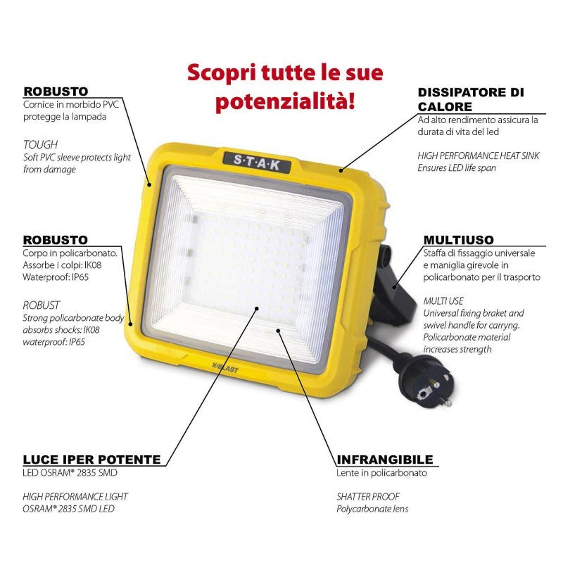 Proiettore Da cantiere LED Ricaricabile 3600LM IP65 IK08 Carica Veloce e Powerbank