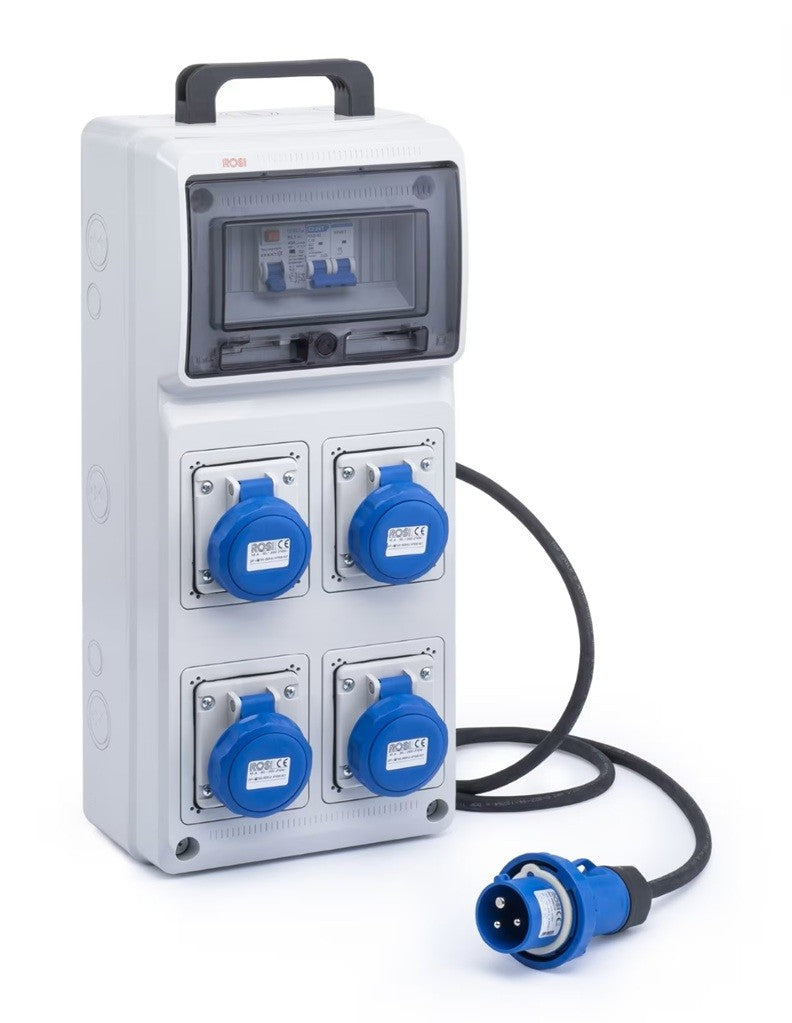 Quadro ASC 4 prese interbloccate 2P+T 16A, spina 2P+T 16A IP65 - ROSI 2240