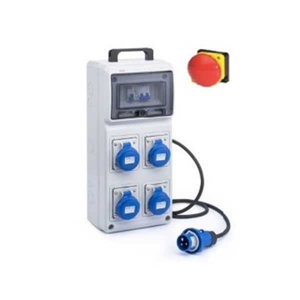 Quadro ASC 4 prese 2P+T 16A IP65, 1 spina 3P+T 16A - ROSI 2241