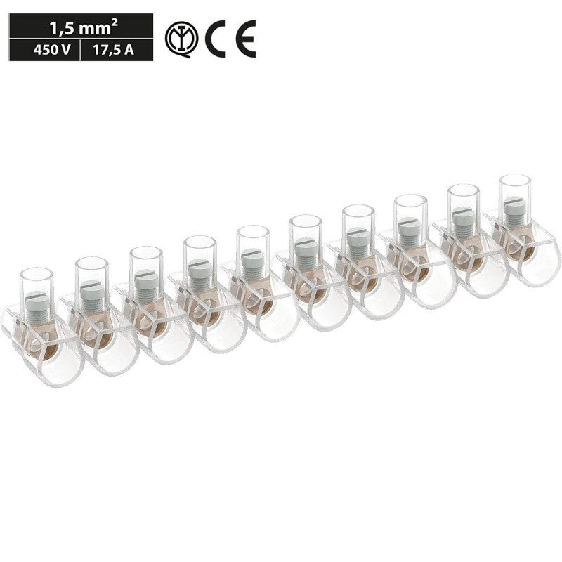 Morsetti a Cappuccio Volanti Trasparenti 10 poli 1.5 mm2 450V 1 Stecca