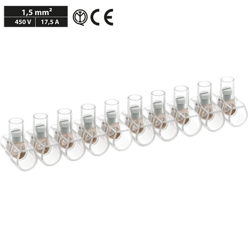 100 Morsetti a Cappuccio Volanti Trasparenti 10 poli 1.5 mm2 450V