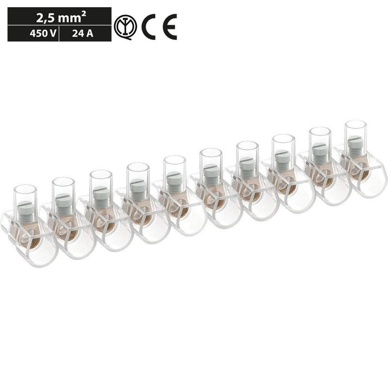100 Morsetti a Cappuccio Volanti Trasparenti 10 poli 2.5 mm2 450V