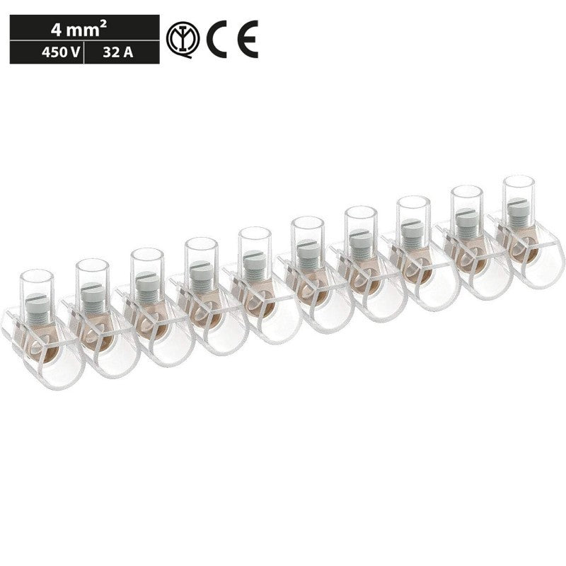 100 Morsetti a Cappuccio Volanti Trasparenti 10 poli 4.0 mm2 450V